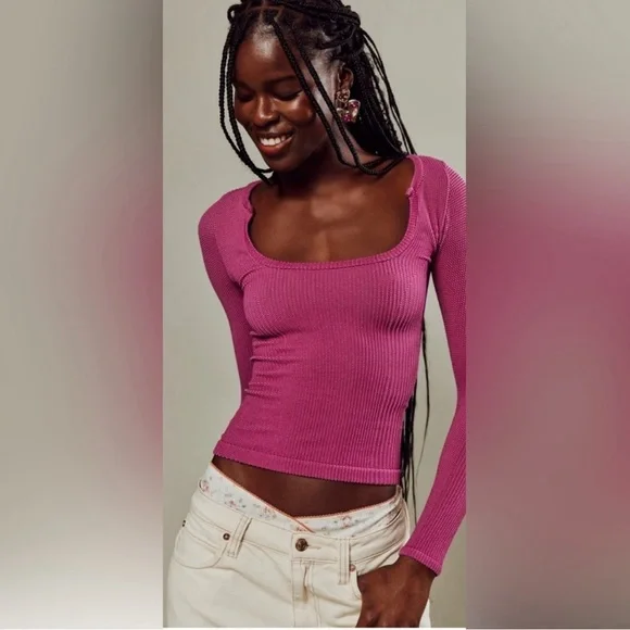 NWT Free People Womens Shirt Clean Slate Seamless Boysenberry Size Medium Large - Picture 1 of 10